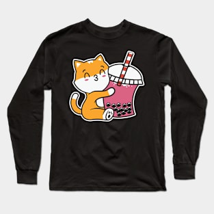 cat hugging boba Long Sleeve T-Shirt